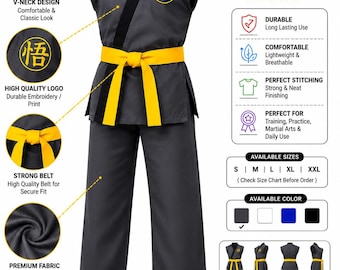 Sleeveless Black Martial Arts Gi, Yellow Belt, V-Neck Training Uniform