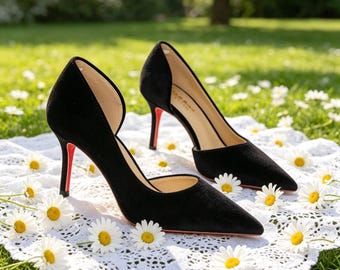 Customized insoles,Black Suede Red Sole rsay Pumps | Pointed Toe Stilettos | Valentine Wedding Guest Heels