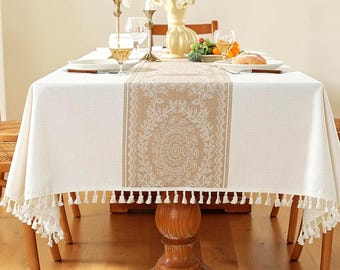 Vintage Leinen Tischdecke, Rechteck Wasserdicht Fleck, Tischdecke für Esstisch, Küche Dekor Bauernhaus, Hochzeit, Party, Tischdecke