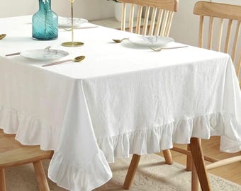 Elegante gekräuselte Tischdecke, Baumwoll-Bauernhaus-Esstisch, Abdeckung Rechteck, quadratische Hochzeit, Party-Dekoration