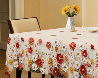 Ölgemälde der Blumenmuster-Polyester-Tischdecke mit gezacktem Rand, verwendbar für Hauptküchen-Dekor, Raumdekoration