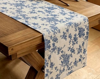 Baumwolle, Leinen Blau Gedruckt Floral Tischläufer mit Quaste Kreis Tischsets für Hochzeit, Party, Esstisch Dekor