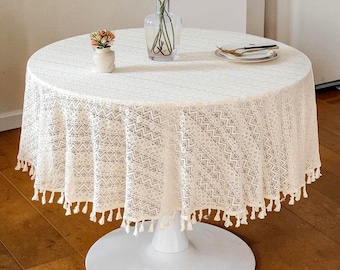 Runde Tischdecke mit Quasten, Boho gestickt, Spitzentischdecke, Bauernhaus Tischdecken für Party, Geburtstag, Essen, Tischdecke