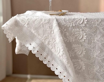 Luxus sticken, weiße Spitze Tischdecke für Hochzeit ,Party, Wohnzimmer, Schlafzimmer, Tischdecke American, Tischdekoration