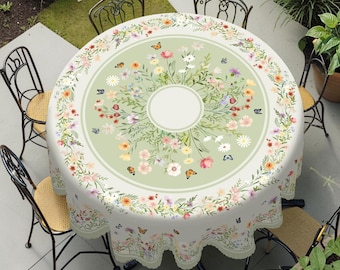 Blumen Schmetterling Tischdecke, Hellgrün Pastoral Küche Decor, Runde Rechteckige Verwendung im Freien