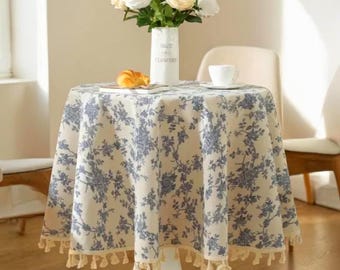 Floral Leinen Baumwolle Tischdecke Pastoral Floral Rustikal waschbar runden Tischdecke für Bauernhaus Dekor, Picknick, Tabletop Dekor