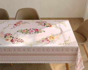 Tischdecke im romantischen Stil, klassischer Vintage-Stil, romantisches Rosendruckdesign, wasserdicht für Küchen, Zimmer, Cafés, Restauranttische