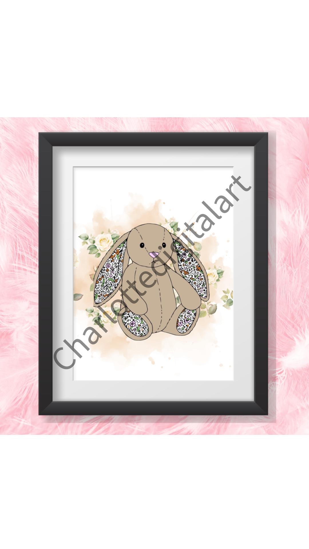 Jellycat Rabbit Decor Jellycat Bunny Nursery Prints, Floral Baby Room Decor (digital Download ...