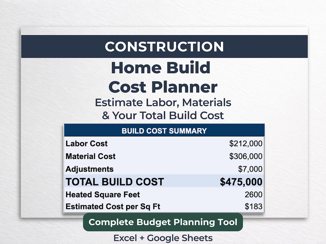 Home Build Cost Planner Spreadsheet | Construction Budget & Cost ...