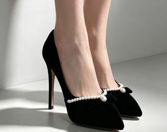 Plantillas personalizadas, Zapatos de tacón de aguja Black Pearl / Zapatos de tacón elegantes con punta afilada / Zapatos de vestir formales, Zapatos de plataforma con tacón, Regalo para la novia