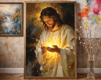 Jesus Light of the World Wall Art: Christian Glowing Faith Print (300 DPI JPG Digital Download)