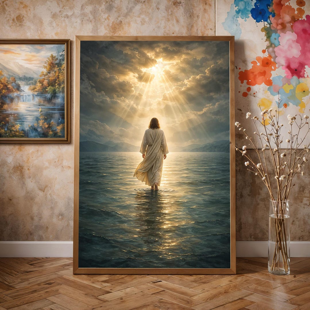 Vintage Jesus Walking on Water Print, Christian Home Decor (digital ...