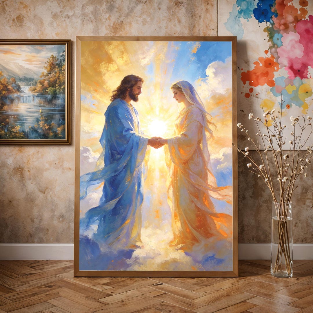 Jesus and Mary Heavenly Union Wall Art: Christian Spiritual Light Print ...