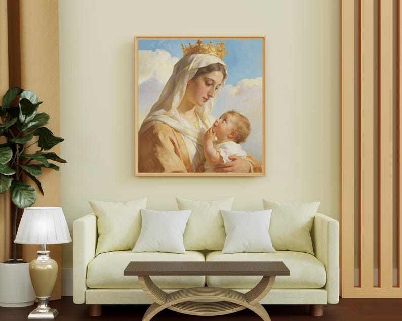 Madonna and Child Crown Wall Art, Virgin Mary Baby Jesus Painting ...