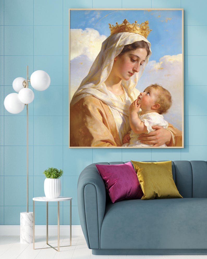 Madonna and Child Crown Wall Art, Virgin Mary Baby Jesus Painting ...