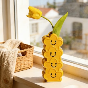 Stacked Smiley-Face Vase,Ceramic Flower Vase for Home Decor