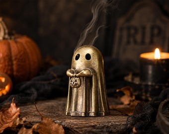 Quemador de incienso fantasma de latón antiguo, decoración gótica de Halloween, soporte para mini dije de calabaza