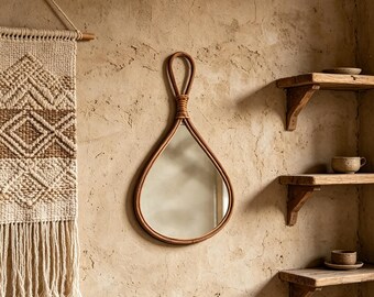Teardrop Rattan Wall Mirror,Natural Rattan Frame