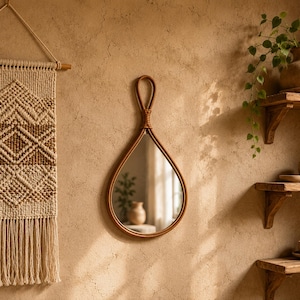 Teardrop Rattan Wall Mirror,Natural Rattan Frame