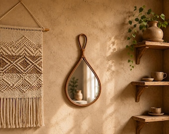 Teardrop Rattan Wall Mirror,Natural Rattan Frame