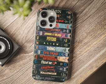 Custodia per iPhone con pila di videocassette VHS in stile horror retrò / Custodia flessibile