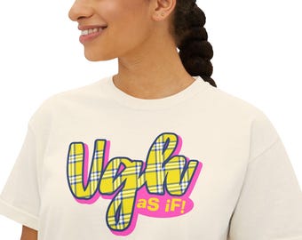Ugh As If! Graphic Boxy Tee | Plaid Script, 90s Retro Colors