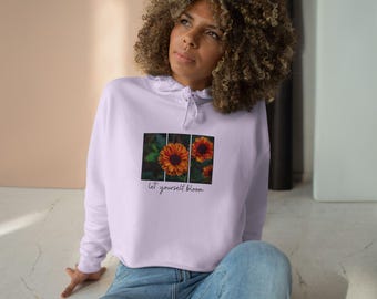 Solrosfototriptyk Crop Hoodie | blommig, natur, blomma