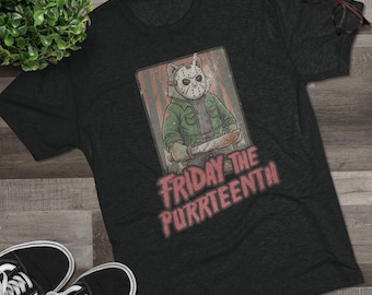 Friday the Purrteenth Cat Horror Tee | Retro Slasher Graphic Shirt