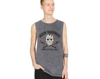 Jason Voorhees Hockey Mask Stonewash Tank Top | Camp Crystal Lake Slasher