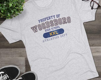 Woodsboro High School Gym Tri-Blend Tee | Scream Athletics Dept Crew Tee