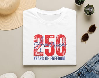 Amerika 250 Jahre Freiheit T-Shirt | Bunt und silberfarbenes Longsleeve