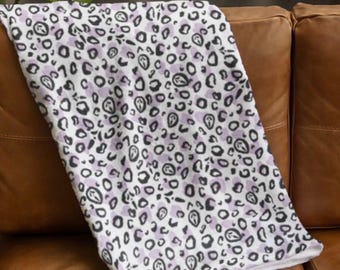 Lavender Leopard Print Ghostface Velveteen Plush Blanket | Animal Print Horror Throw