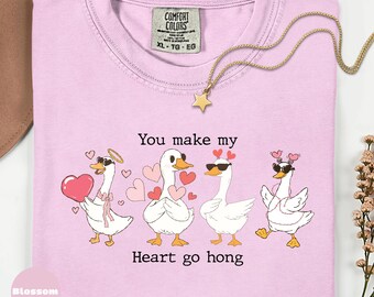 Camiseta Goose Valentine con colores cómodos y divertida cita de amor