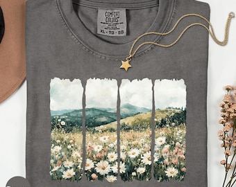 Camiseta con paisaje de flores silvestres y acuarela de Comfort Colors