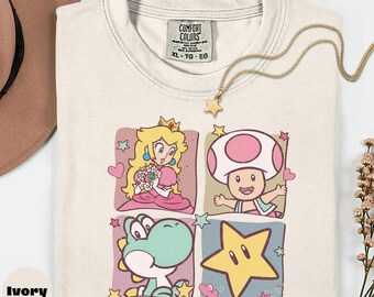 Camiseta de colores cómodos de la Princesa Hongo, camiseta retro gamer