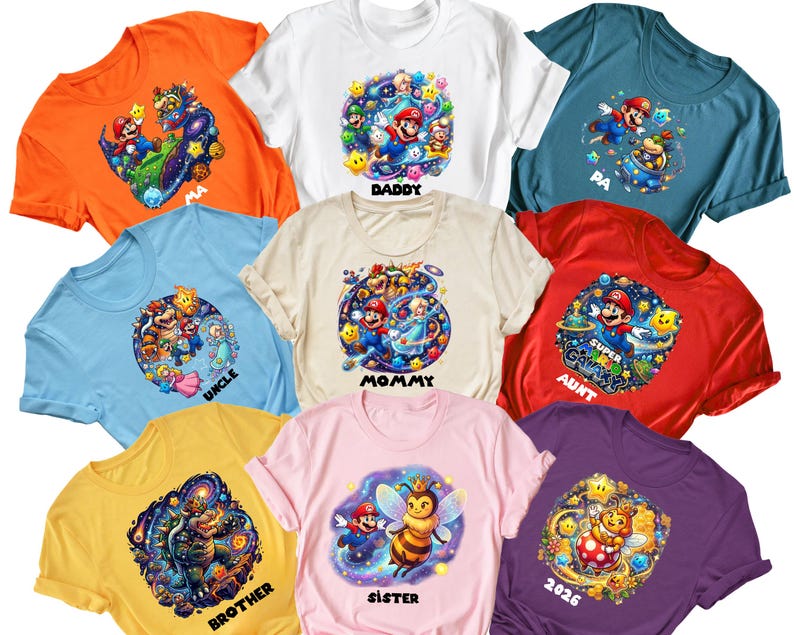 Personalized Super Mario Galaxy Shirts, Mario Galaxy Movie All Characters Shirts, Family Matching Tee immagine 1