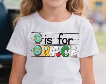 Custom Kids Name Back To School Shirt , Toddler First Day of School Tee Kindergarten Shirt With Name