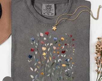 Camiseta con estampado de flores silvestres Comfort Colors, camiseta floral estilo cottagecore