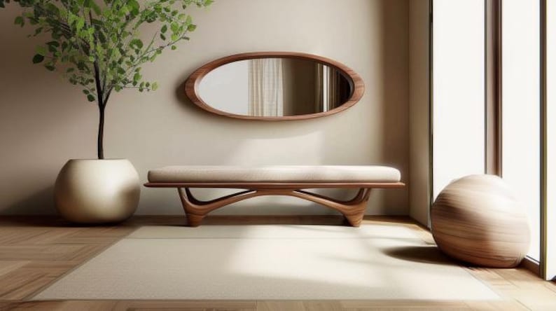 Handmade Solid Wood Bench, Organic Modern Wooden Bench, Japandi ...