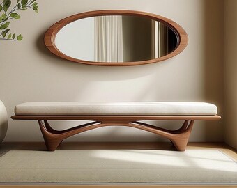 Handmade Solid Wood Bench, Organic Modern Wooden Bench, Japandi Entryway Bench, Minimalist Furniture, Made to Order