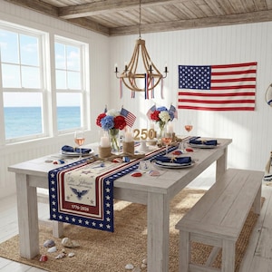America 250 Custom Family Table Runner, Personalized 1776-2026 USA Anniversary Decoration, Patriotic July 4th Gift, USA Heritage Decor