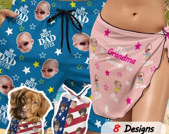 Custom Face Swim Trunks, Personalized Face Swim Trunks, Personalized Photo Beach Shorts, Father's Day Gift