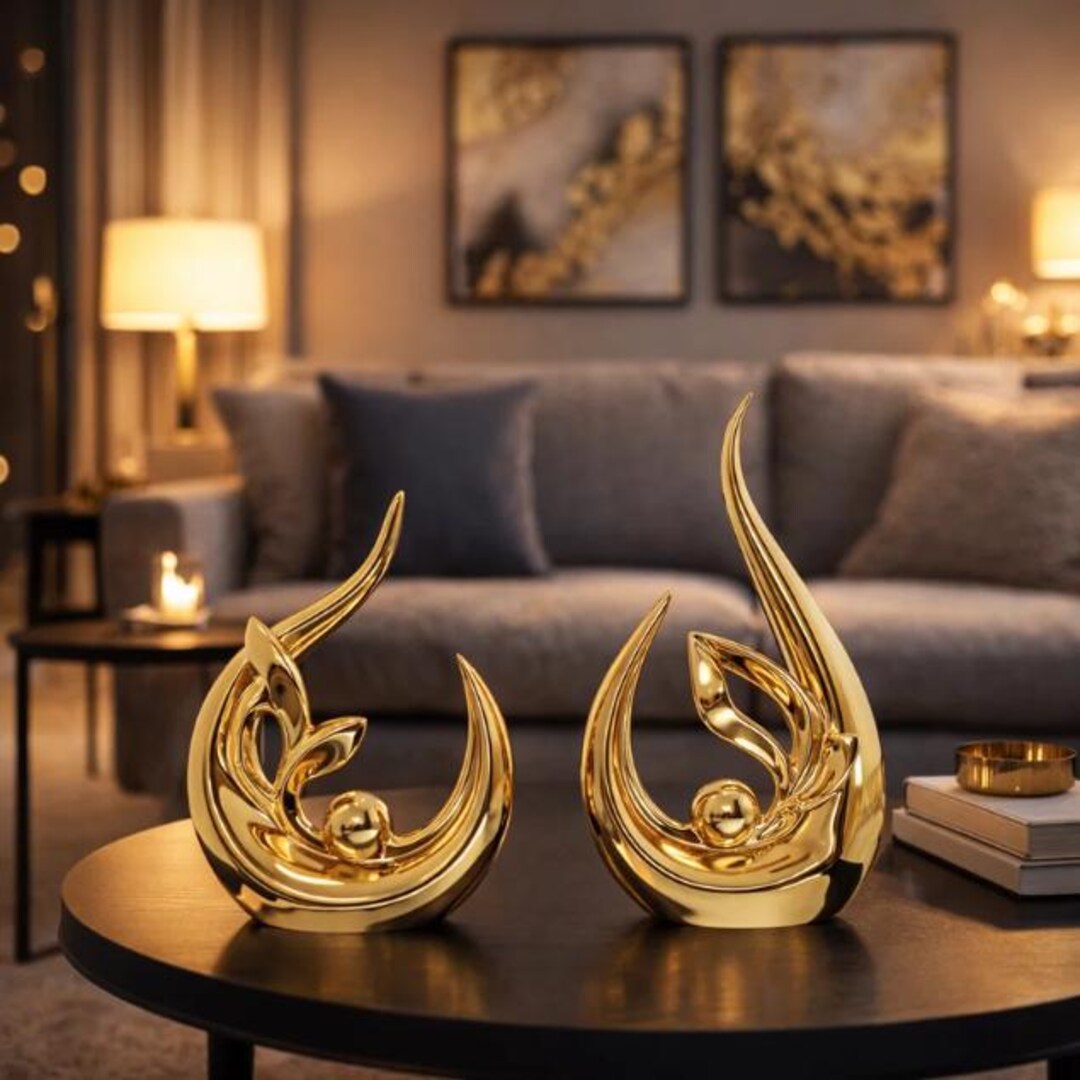 Gold Abstract Ceramic Sculpture Set – Modern Home Decor Accents - Etsy