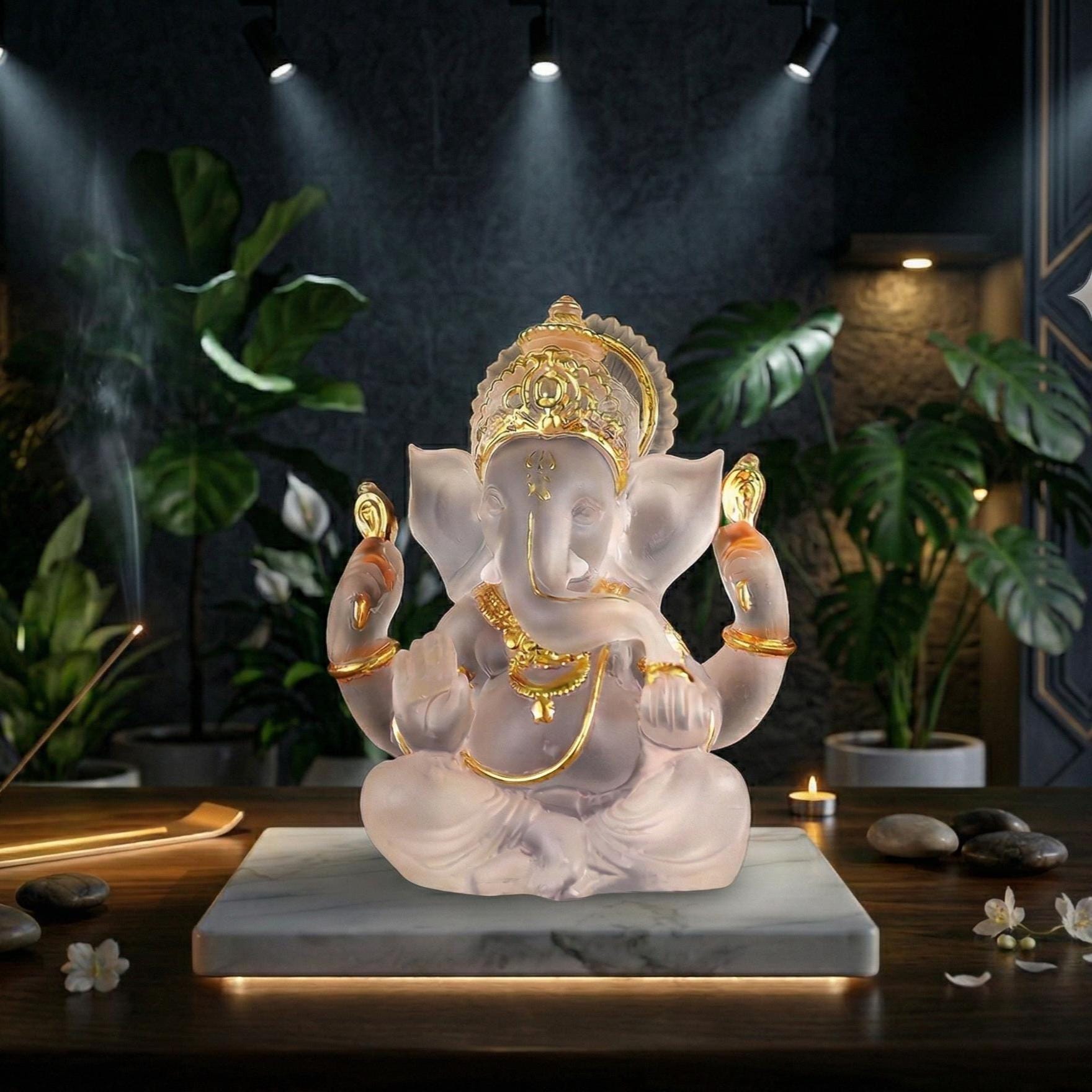 Statue De Ganesh Idole Collectible Blanc 8x10cm - Figurine Ganpati Pour Tableau De Bord Voiture Et Décoration Maison