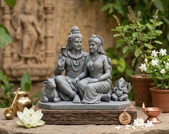 Estatua de Shiv Parvati Ganesha Nandi / Decoración para la Puja Hindú de la Familia Divina (Reino Unido)