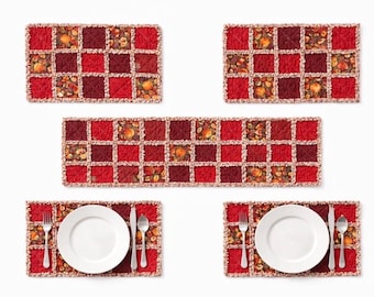 Handmade Fall Rag Quilt Table Runner & Placemat Set – Farmhouse Thanksgiving Decor