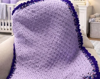 Lavender Crochet Baby Blanket with Satin Ribbon