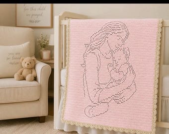 Heirloom Crochet Baby Blanket, Motherhood Keepsake, Nursery Decor, Soft Yarn, Scalloped Border