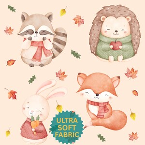 Woodland Animals Autumn Pattern Fabric (Cotton Pima) Little Fox Rabbit Hedgehog Racoon Nursery Decor