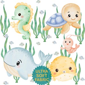 Watercolor Baby Sea Creatures Pattern Fabric (Combed Cotton Prima)